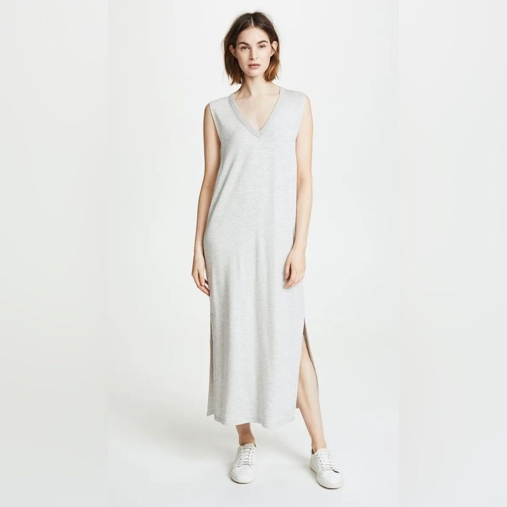 Rag and Bone Light Grey Phoenix V neck Midi Sleeveless Jersey Dress M